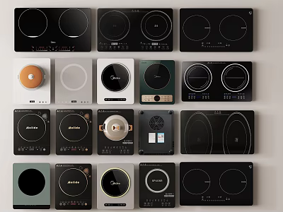 Modern Kitchen Appliances Showcasing Various Electric Cooktop Styles For Home Kitchen Use 3d model