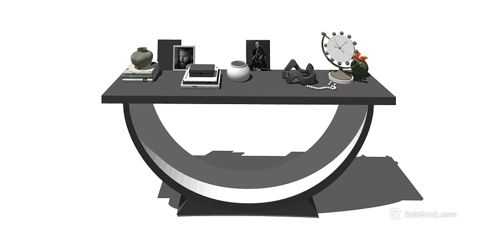 Modern Console Table with Decorative Frames Clock Vase and Books in Interior Design 3d model 