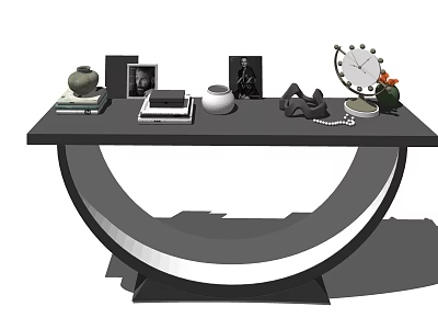 Modern Console Table with Decorative Frames Clock Vase and Books in Interior Design 3d model