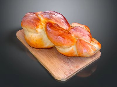 Golden Brown Braided Bread On Wooden Cutting Board With Glossy Finish 3d model