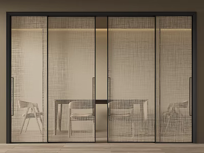 Modern Sliding Doors With Textured Glass In Contemporary Dining Interior 3d model