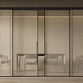 Modern Sliding Doors With Textured Glass In Contemporary Dining Interior 3d model