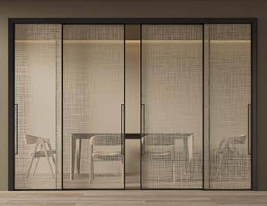 Silent sliding door wire glass door 3d model