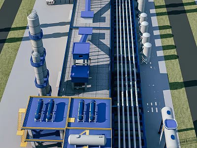 Industrial Factory Plant with Pipes Tanks and Blue Industrial Equipment Structures 3d model