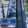 Industrial Factory Plant with Pipes Tanks and Blue Industrial Equipment Structures