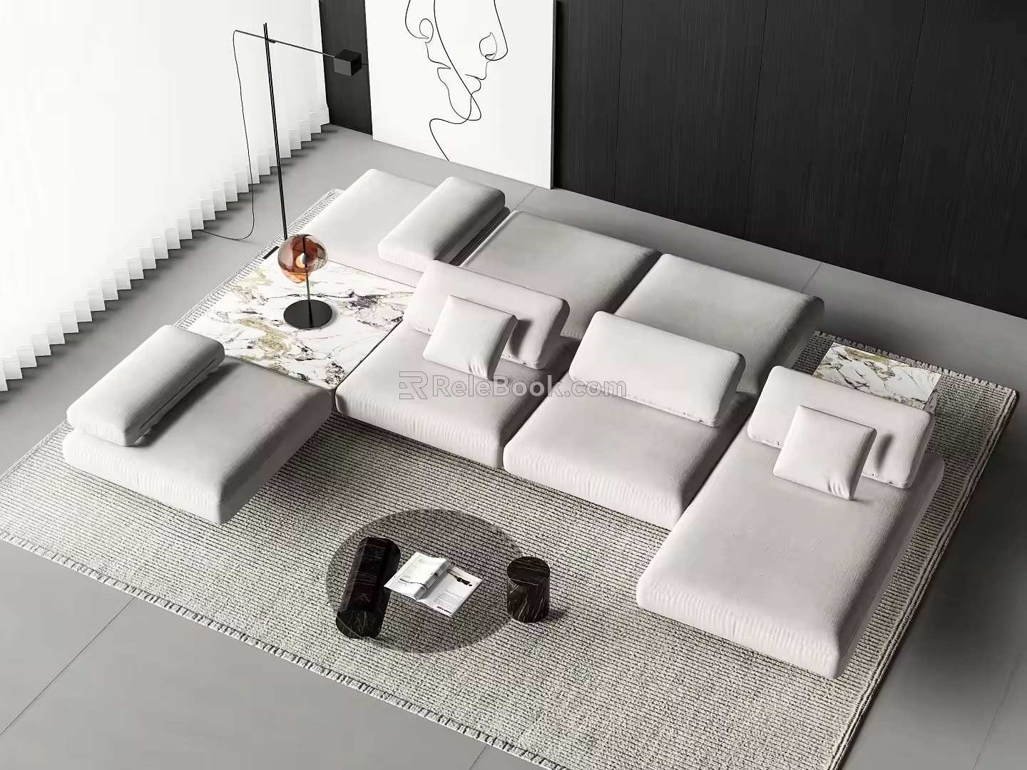 Poliform modern multi-person sofa combination sofa module sofa double-sided sofa 3d model