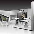 KOHLER Modern Exhibition Booth Displaying Bathroom Products With White Design And Cabinets