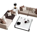 Modern Two Seater Sofa With Patterned Pillows And Glass Coffee Table Setup 3d model
