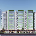 Rural Self Built Multi Storey Building With Green Gray Exterior And Ground Floor Shops