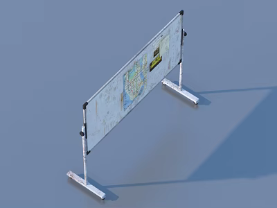 White Portable Barrier With Metal Stand And Warning Graphics For Daily Use 3d model