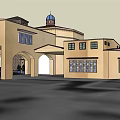 Ancient Building Featuring Blue Dome Bell Tower Arched Doors And Brick Walls 3d model