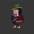 Cute 3D Penguin Character With Gray Hat Red Vest Black Buttons And Orange Feet
