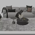 Modern White Sofa Coffee Table Set With Mixed Pillows Throw Blanket And Light Rug 3d model