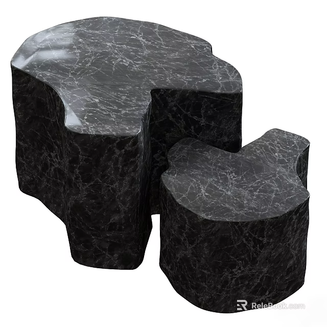 Modern Black Marble Dressing Table With Irregular Shape And Smooth Surface 3d model