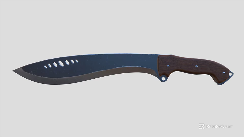 Sharp Kitchen Knife With Wooden Handle And Holes On Blade Surface 3d model