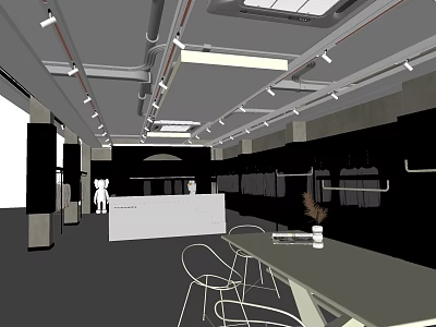 Clothing Store Interior With Modern Design Display Racks Tables And Chairs Lighting Fixtures 3d model