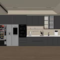 Modern Kitchen Interior With Gray Cabinets Smart Refrigerator And Coffee Machine 3d model