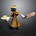 Cartoon Character With Golden Crown Brown Robe Large Sword And Gold Coins