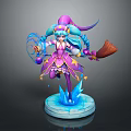 Magical Witch Model With Purple Pink Outfit Blue Braided Hair Broom And Blue Magic Effects