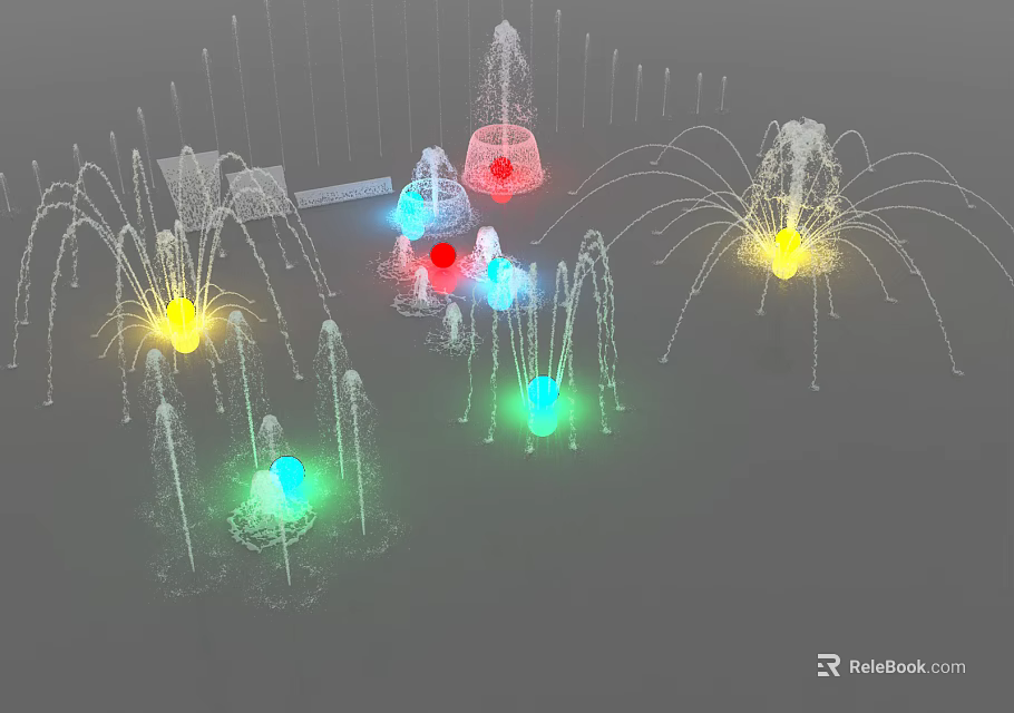 Garden Ornaments Featuring Colorful Lighted Fountains Multiple Water Spray Structures And Vibrant Illuminations 3d model 