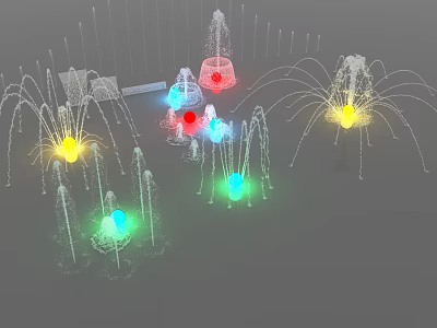 Garden Ornaments Featuring Colorful Lighted Fountains Multiple Water Spray Structures And Vibrant Illuminations 3d model