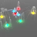Garden Ornaments Featuring Colorful Lighted Fountains Multiple Water Spray Structures And Vibrant Illuminations