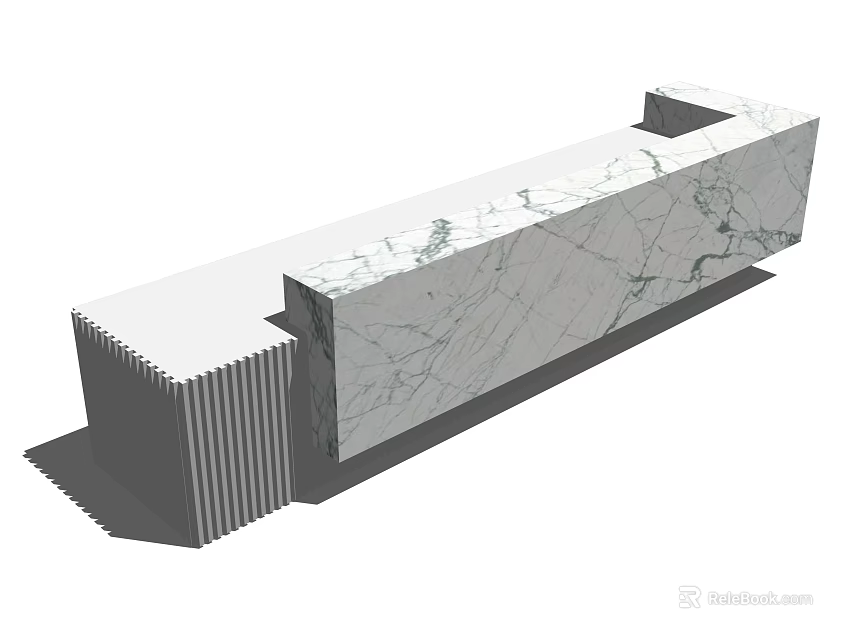 Modern Reception Desk With Sleek Marble Countertop And Striped Base Design 3d model