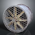 Industrial Metal Fan With Worn Texture Circular Mesh Guard And Yellow Blades