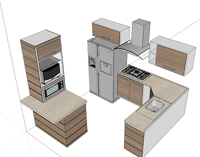 Modern Kitchen Interior With Cabinets Refrigerator Oven Stove And Sink 3d model