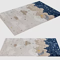 Square Rug With Cloud Star Patterns In Beige Blue And Gold Tones 3d model