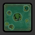 Cute Frogs on Green Square Platform with Lotus Leaf Patterns and Water like Surface