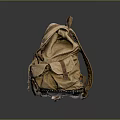 Tan Canvas Backpack With Multiple Pockets Adjustable Straps And Rivet Details 3d model