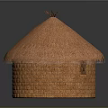 Traditional Thatch Roof House With Round Brick Walls And Decorative Twigs