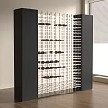 Modern Black Wine Rack with Open Metal Shelves for Storing Wine Bottles in Contemporary Interior