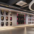 Modern Office Corridor With Illuminated Display Shelves Featuring Colorful Figures And Sleek Floor Design