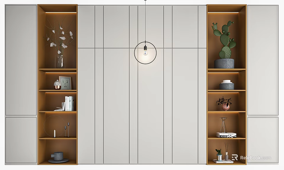 Modern Decorative Cabinet Interior With Open Shelves Green Plants And Decorative Items 3d model 