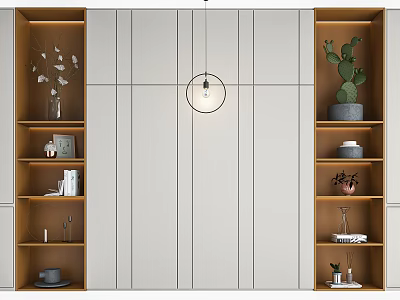 Modern Decorative Cabinet Interior With Open Shelves Green Plants And Decorative Items 3d model