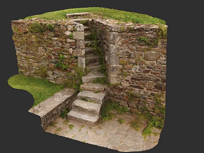 Ancient Weathered Stone Stairs Surrounded By Mossy Stone Walls And Green Grass 3d model