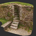Ancient Weathered Stone Stairs Surrounded By Mossy Stone Walls And Green Grass