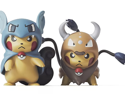 Cute Pokemon Pikachu Dolls In Themed Costumes With Poke Balls 3d model
