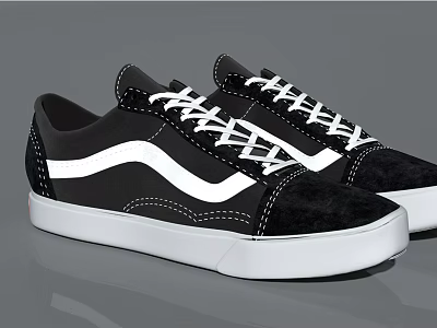 Casual Black Canvas Shoes With White Stripe Laces And White Sole 3d model