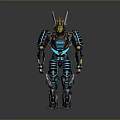 Futuristic Robot With Glowing Blue Lines Yellow Helmet And Black Armor Design