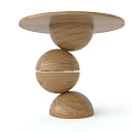 Modern Wooden Round Table Top with Three Stacked Sphere Base Structure 3d model