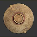 Sculptural Carving of Ancient Terracotta Vessel with Red Brown Patterns and Round Shape