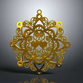 Golden Decorative Mandala Ornament With Intricate Filigree Pattern And Double Heart Center