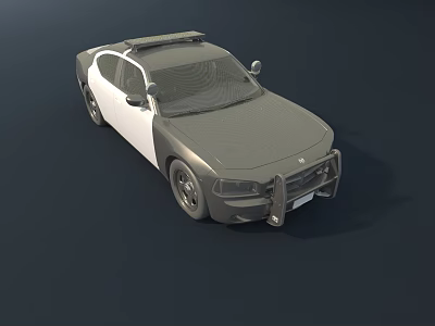 Black And White Police Sedan With Roof Light And Front Bumper 3d model