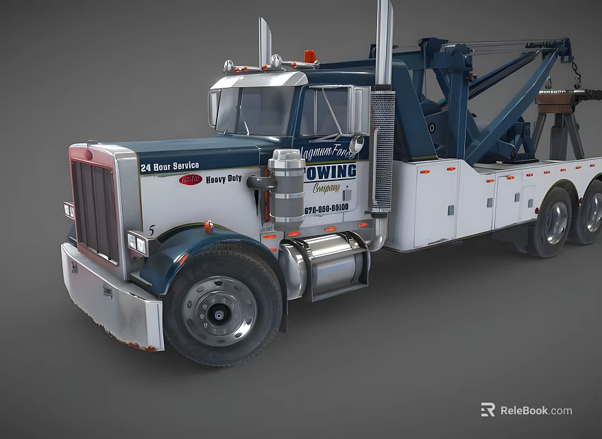Heavy Duty Tow Truck With White And Blue Exterior For 24 Hour Towing Service 3d model 