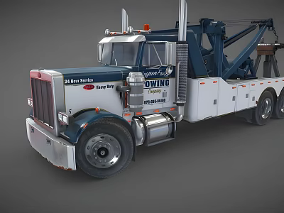 Heavy Duty Tow Truck With White And Blue Exterior For 24 Hour Towing Service 3d model