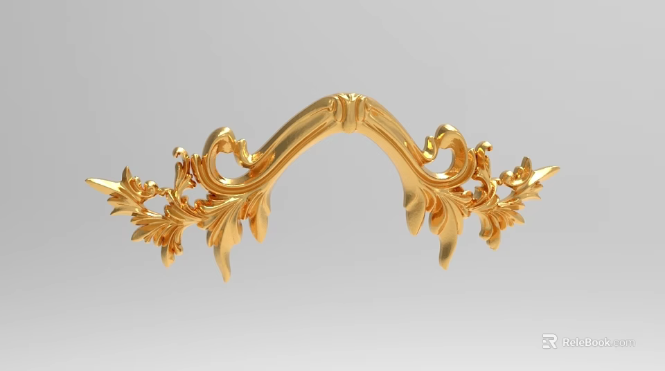 Golden Decorative Sculpture Carving With Intricate Curved Patterns And Ornamental Details 3d model 