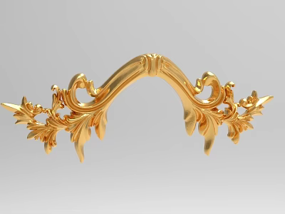 Golden Decorative Sculpture Carving With Intricate Curved Patterns And Ornamental Details 3d model